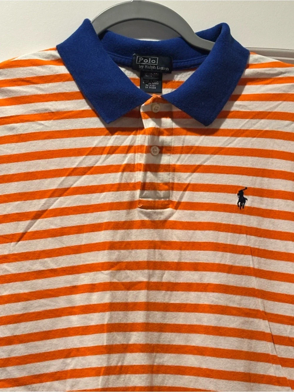 Ralph Lauren Orange & White Striped Polo with Blue Collar - Picture 3 of 4